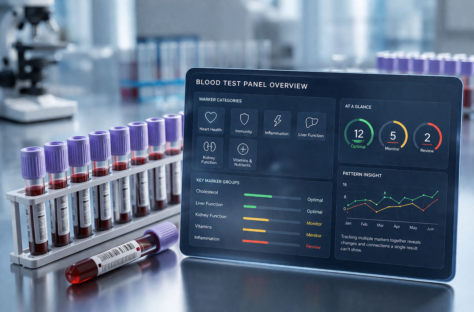 Laboratory report and blood sample equipment used for multi-marker blood testing